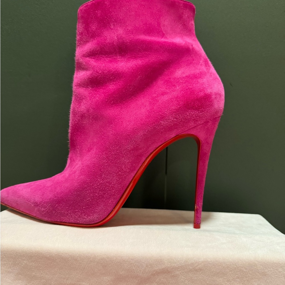Christian Louboutin Vibrant Pink Suede Heeled Boots